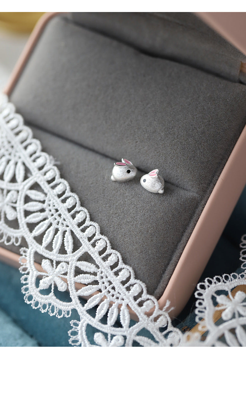 Cute Silver Bunny Stud Earring