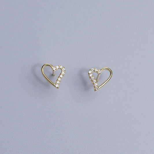 Gold Open Heart CZ Earrings