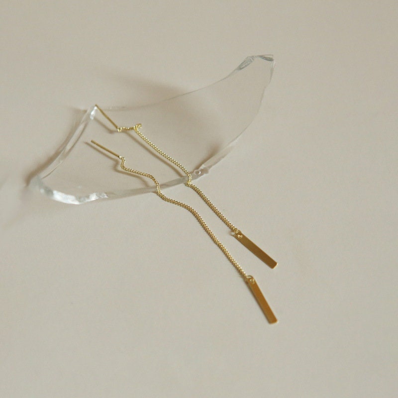 Rectangle Drop Threader Earrings