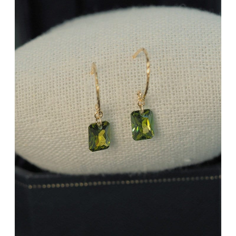 Long Hook Olive Green CZ Earrings
