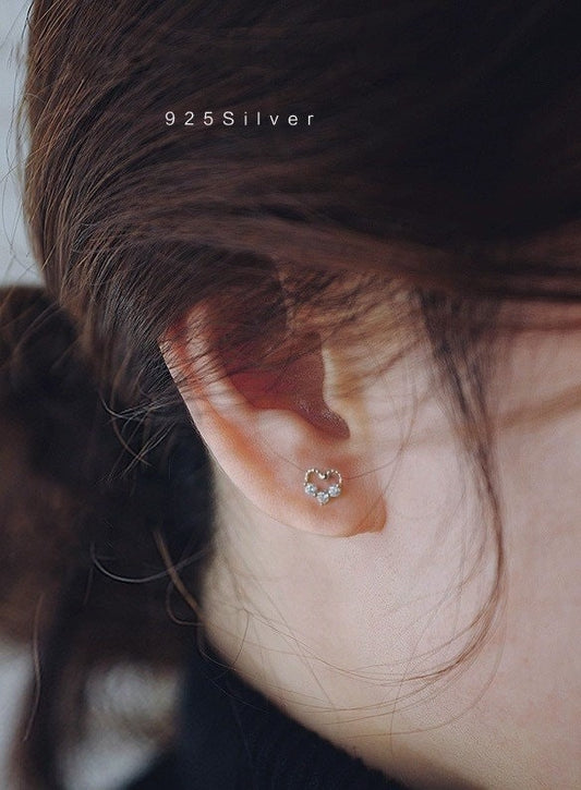 Hollow-out Heart CZ Stud Earrings