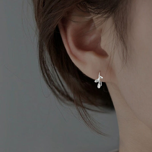 Sterling Silver Leaves Hook Earrings, Dainty Leaves Ear Crawler, Pretty Leaves Ear Cuff, Skinny Leaf/Plant Earrings, Gifts for Her, E105