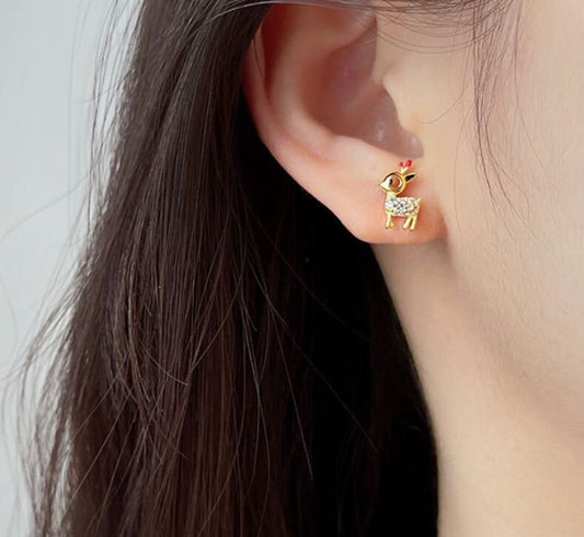 S925 Silber Zarte Hirsch Ohrstecker, Entzückende Hirsch Ohrringe, Tier Ohrringe, Hübsches & schönes Tierdesign, Silber oder Gold, Geschenk E119