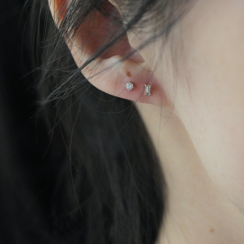 Tiny Rectangle Emerald CZ Earrings