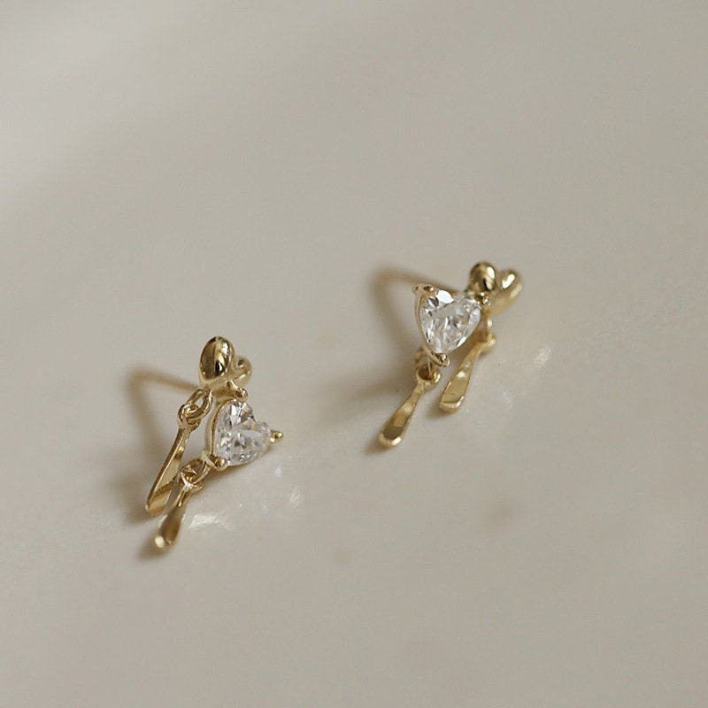 Heart CZ Dangle Earrings