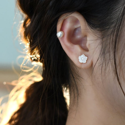 White Rose Stud Earrings