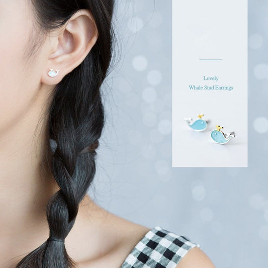Blue Whale Stud Earrings