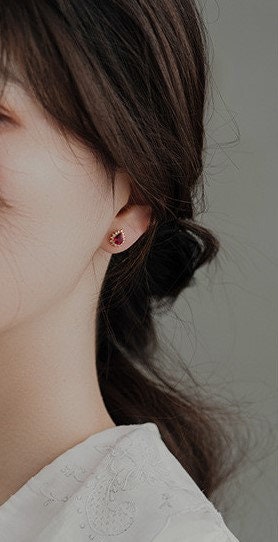 Ruby Teardrop CZ Stud Earrings