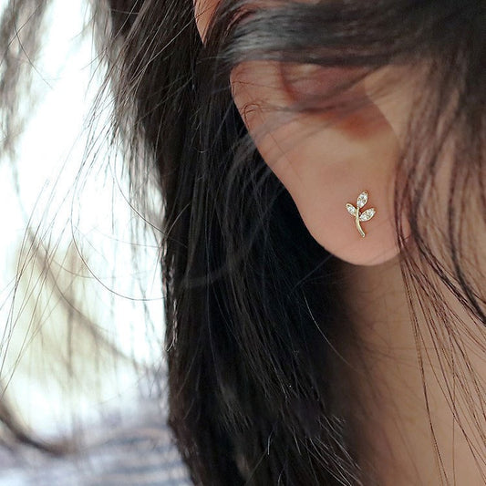 Crystal CZ Leaf Stud Earrings