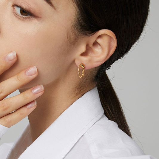 Tube earrings| Gold chain earrings| Chain link earrings| Chain Tube Earrings