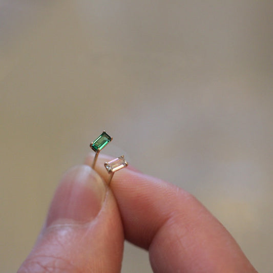 Tiny Rectangle Emerald CZ Earrings