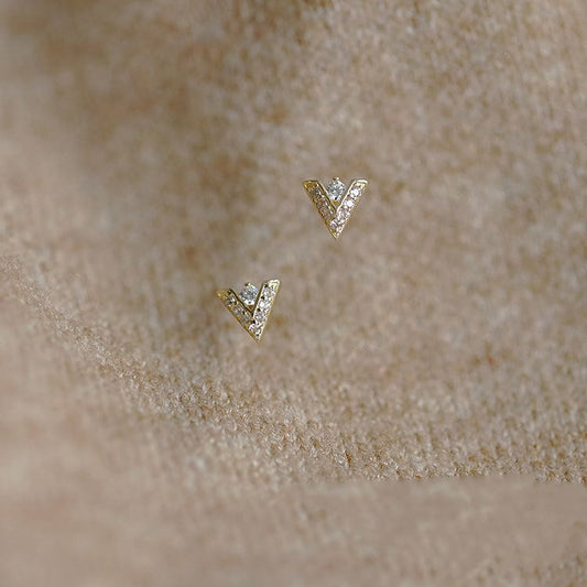 CZ V Shape Stud Earrings