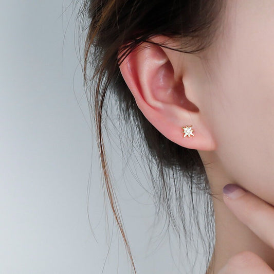 925 Silber Funkelnde CZ Nordstern Ohrstecker, Winzige Starburst Ohrstecker, Tragus/Knorpel Ohrstecker, Hübsches & modernes Design, Silber oder Gold, E124
