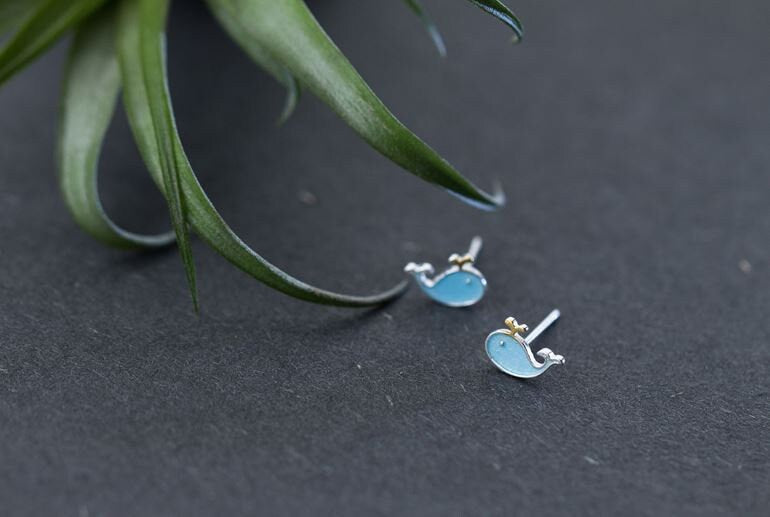 Blue Whale Stud Earrings