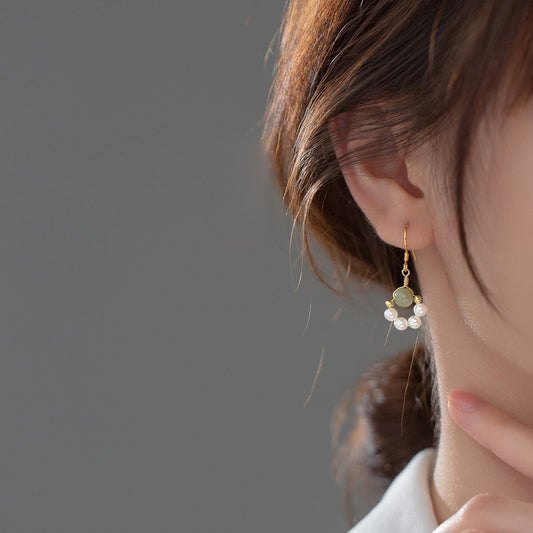 Jade drop earrings| Jade pearl earrings| Gold and jade earrings