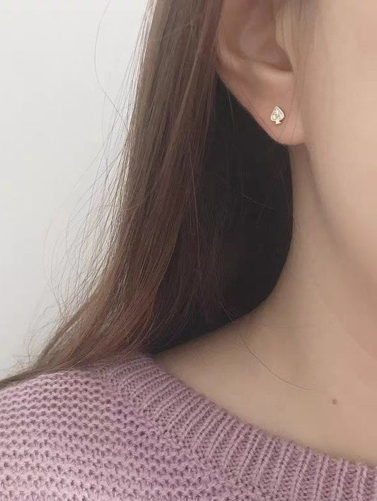 Gold Spade CZ Stud Earrings