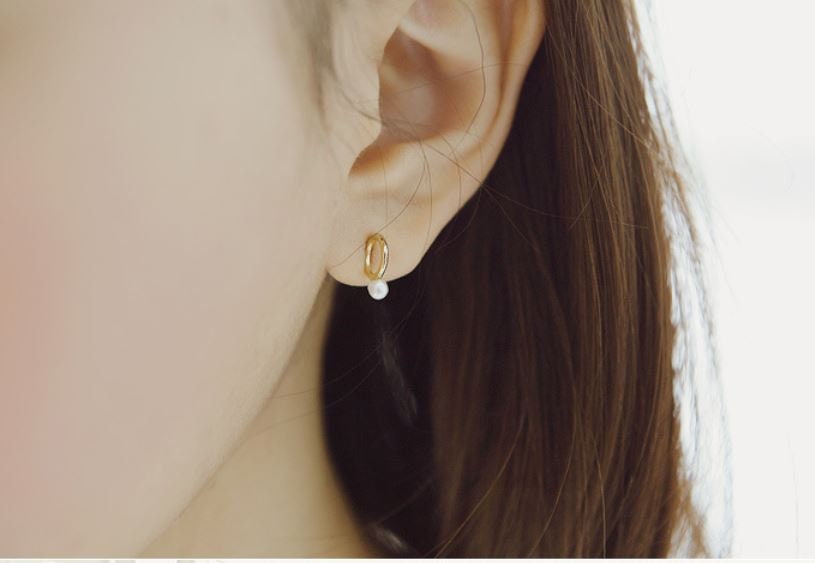 Gold earrings with circle| Bar circle earrings| Silver pearl earrings