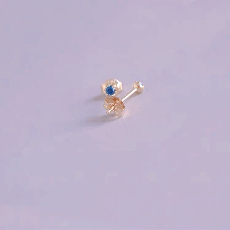 Blue Round CZ Stud Earrings