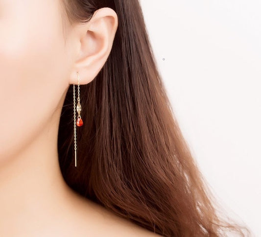 Ruby earrings dangle| Heart shaped ruby earrings| heart drop earrings