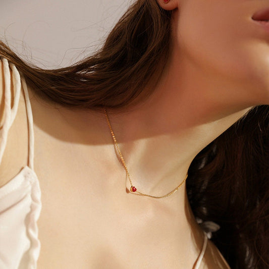 Red heart necklace gold| Gold red heart necklace