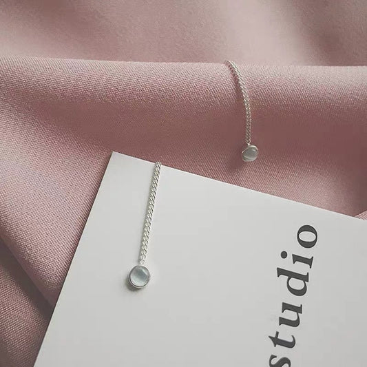 925 Silber Rundschliff Blauer Edelstein Einfädler Ohrringe, Himmelblauer Stein Quasten Ohrringe, Silber Tropfen & Ohrhänger, Minimalistische Ohrringe E234