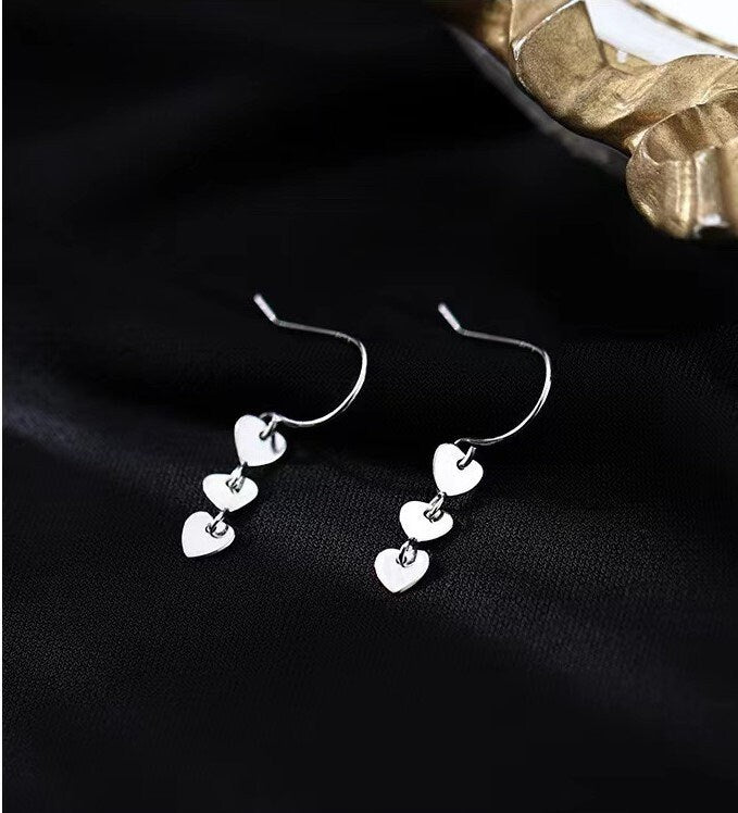 Triple Heart Drop Hook Earrings