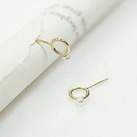 Gold earrings with circle| Bar circle earrings| Silver pearl earrings