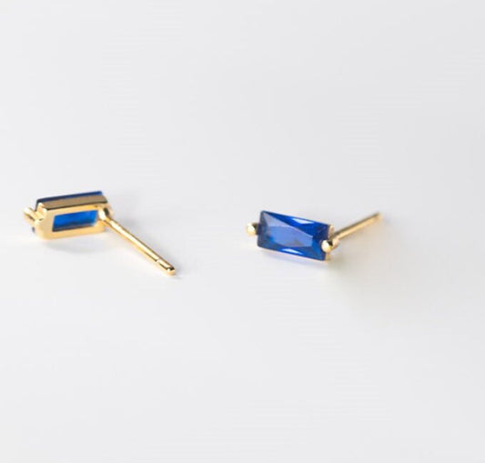 Rectangle Blue Sapphire Earrings
