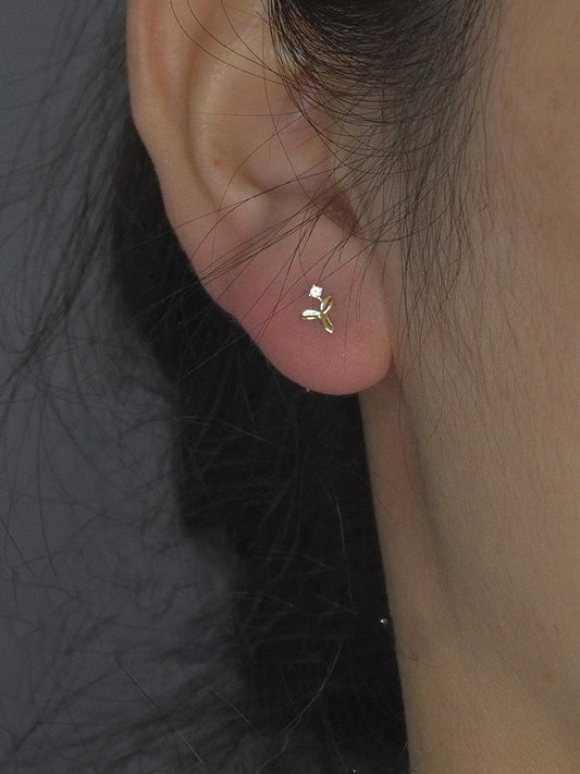 Three Leaves Clover CZ Stud Earrings