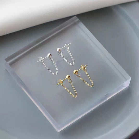 Gold ball earrings drop| Threader earrings| Threaded back earrings