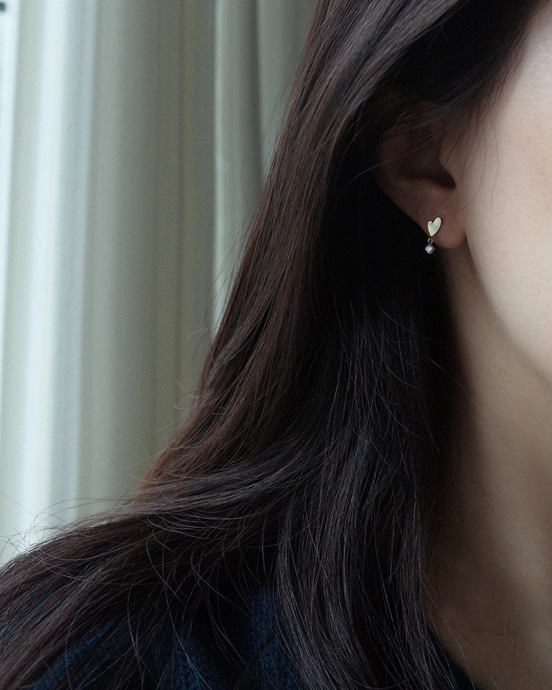 Mismatched Heart CZ Drop Earrings