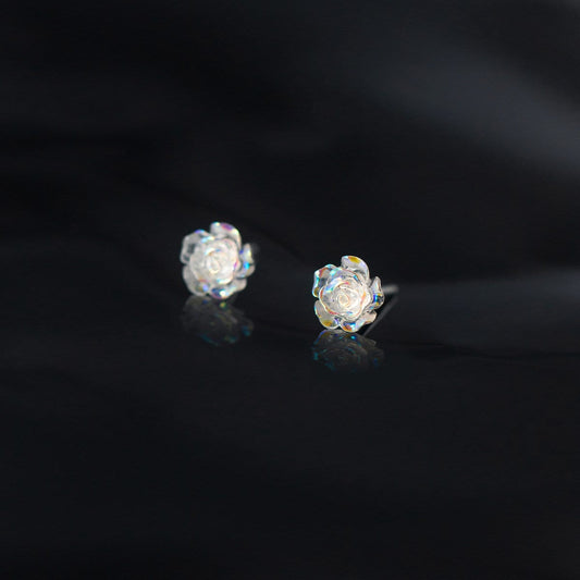 White Camellia Flower Stud Earrings