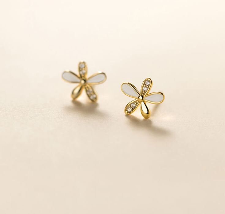 Gold CZ Flower Earrings