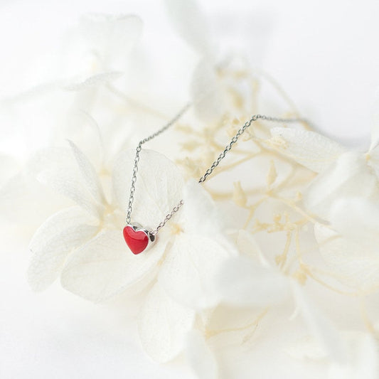 Heart red necklace| Silver necklace with red heart| chain heart necklace