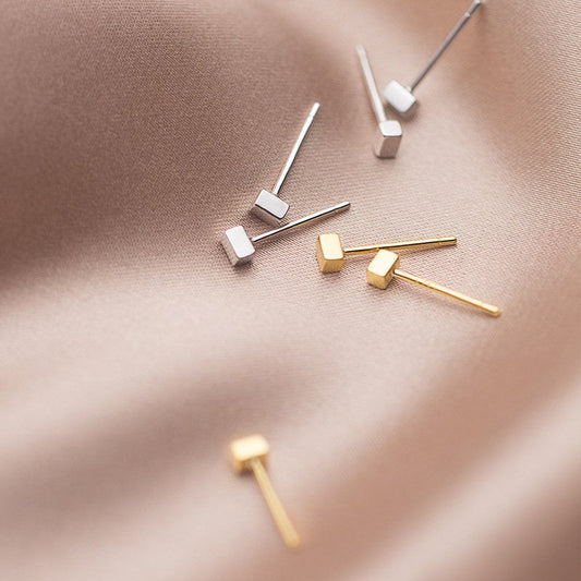 Tiny Gold Bar Stud Earrings