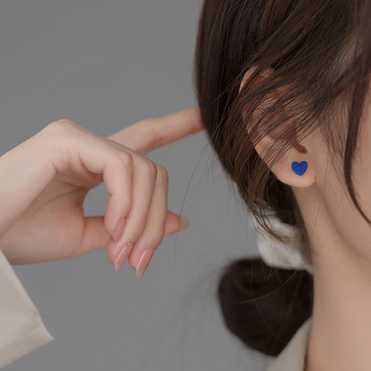 Klein Blue Heart Stud Earrings