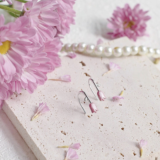 Tulip earrings| Tulip earrings silver| Tulip Dangle Hook Earrings
