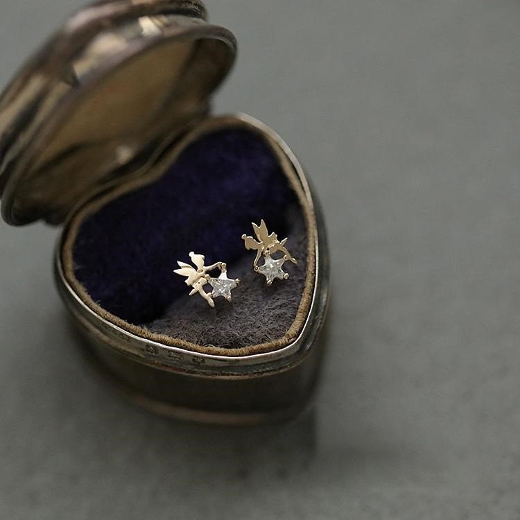 Gold Angel CZ Star Earrings