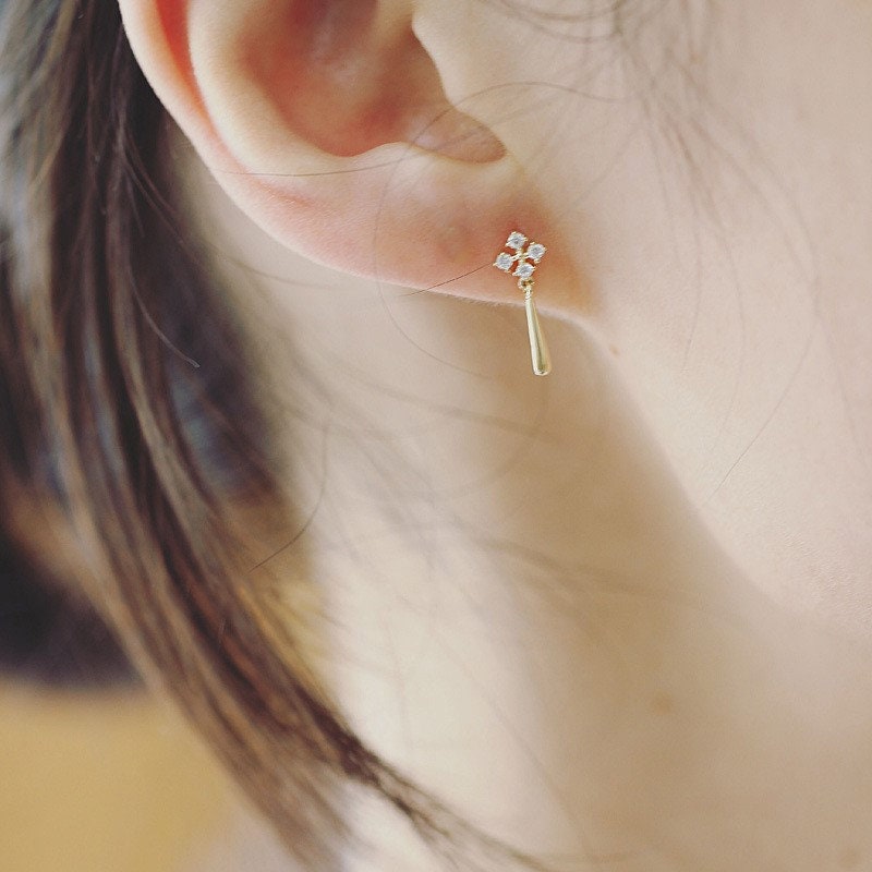 Cross CZ Teardrop Dangle Earrings