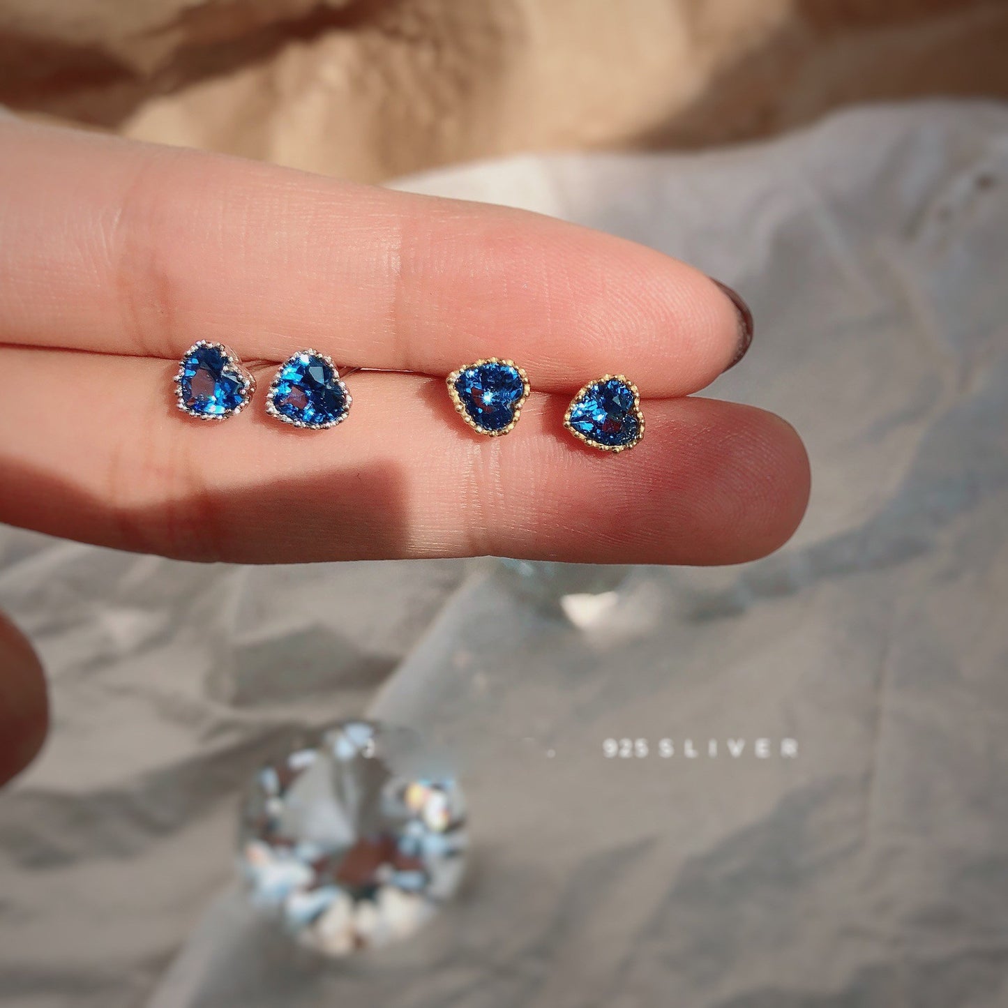 Blue Sapphire Heart Earrings