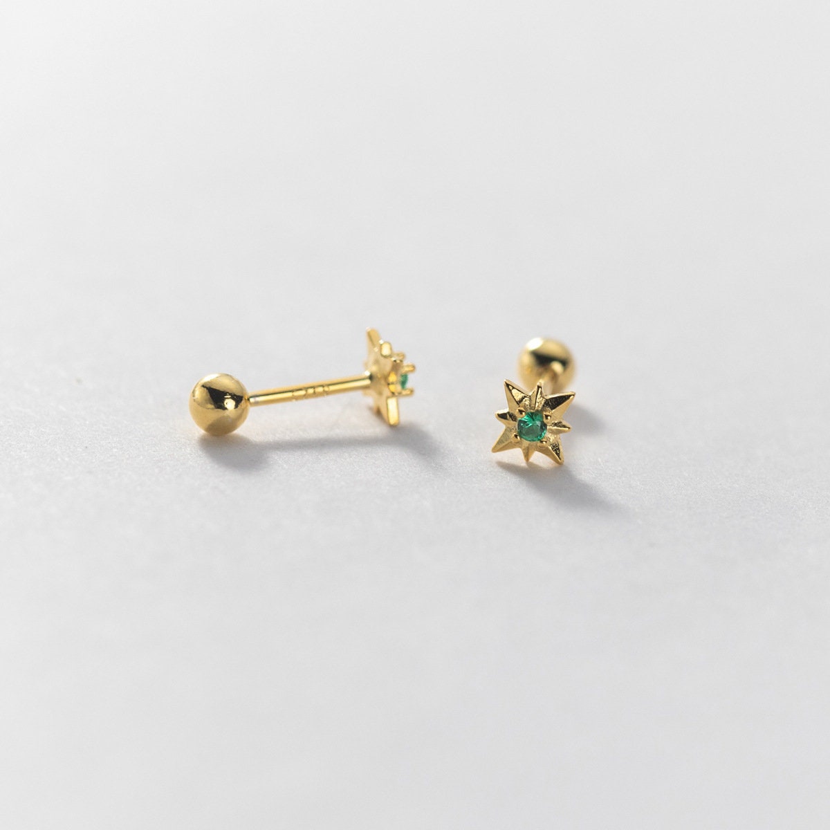 Starburst Emerald CZ Screw Back Earrings