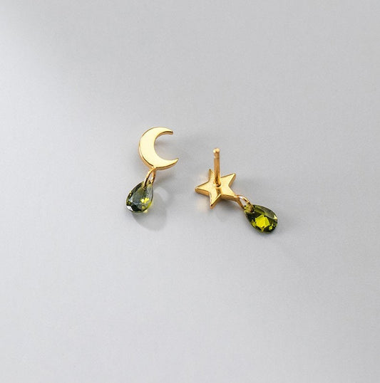 Moon Star Teardrop CZ Earrings