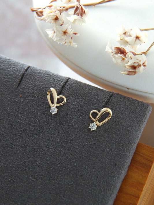 Hollow Heart with hexagon CZ Earrings