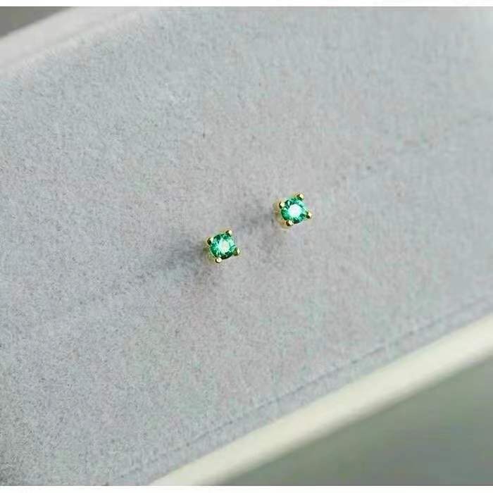 1 Pair | 14k Gold Plated 925 Silver Tiny Emerald CZ Stud Earrings, Gold Emerald Crystal Earrings, Tiny Studs, Tragus/Cartilage Earrings, E40