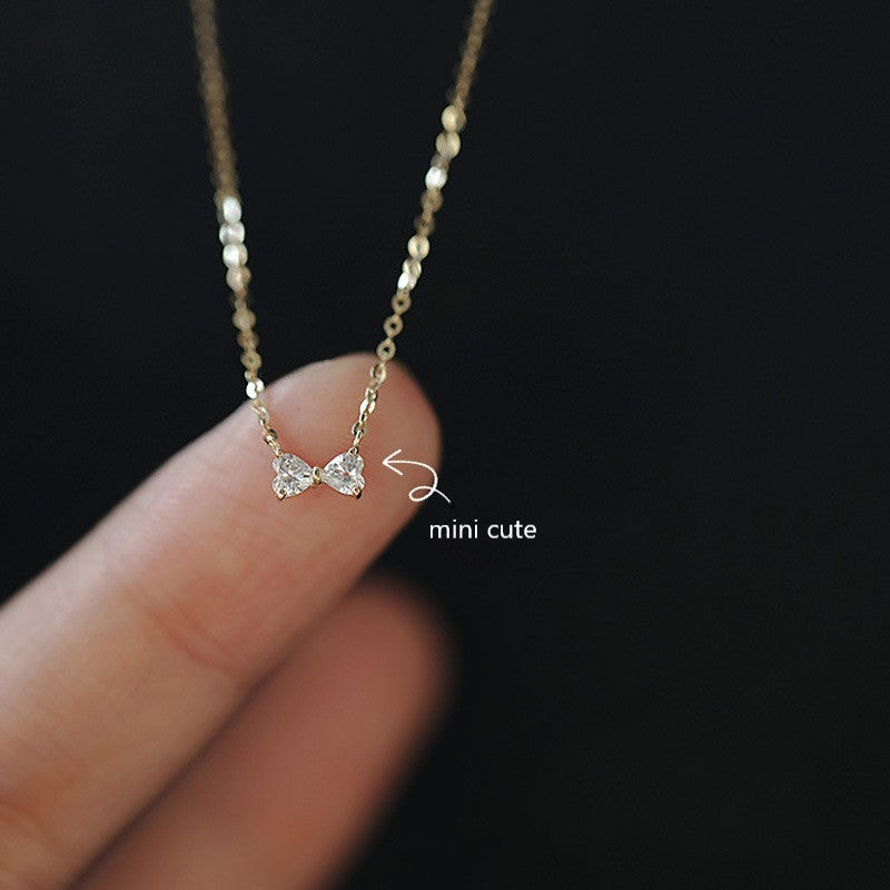 14k Gold Plated 925 Silver Tiny Bowknot CZ Necklace, Gold Ribbon Bow Pendant, Dainty CZ Gold Necklace, Minimalist Necklace, Two Color, N22