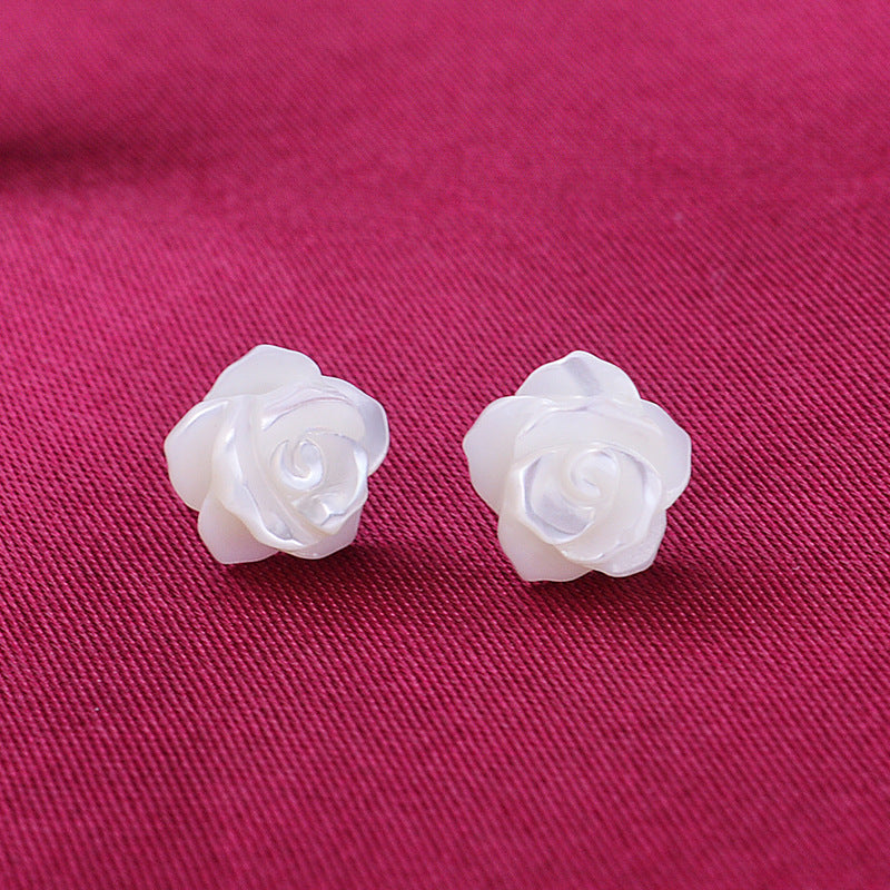 Sterling Silver Rose Stud Earrings, Dainty Flower Rose Earrings,  White Rose Earrings, Natural Flower Studs, Gifts for Her, E98