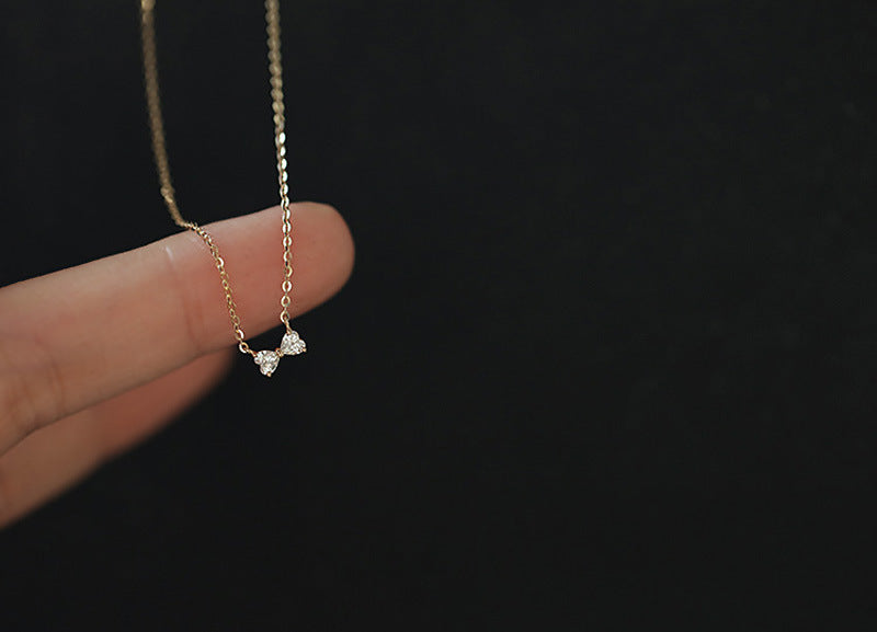 14k Gold Plated 925 Silver Tiny Bowknot CZ Necklace, Gold Ribbon Bow Pendant, Dainty CZ Gold Necklace, Minimalist Necklace, Two Color, N22