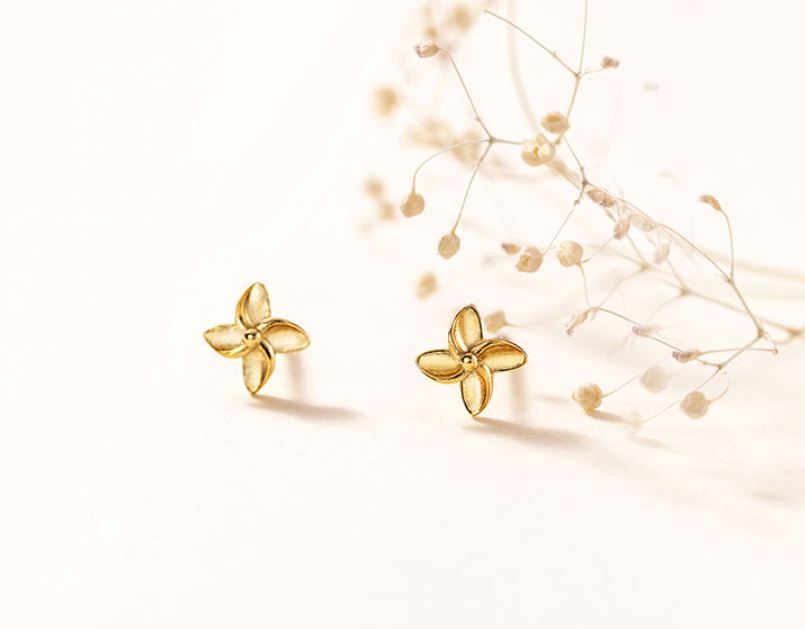 14k Gold Plated Sterling Silver Tiny Windmill Stud Earrings, Gold Tiny Studs, Tiny Flower Studs, Minimalist Earrings, Helix Studs, E226