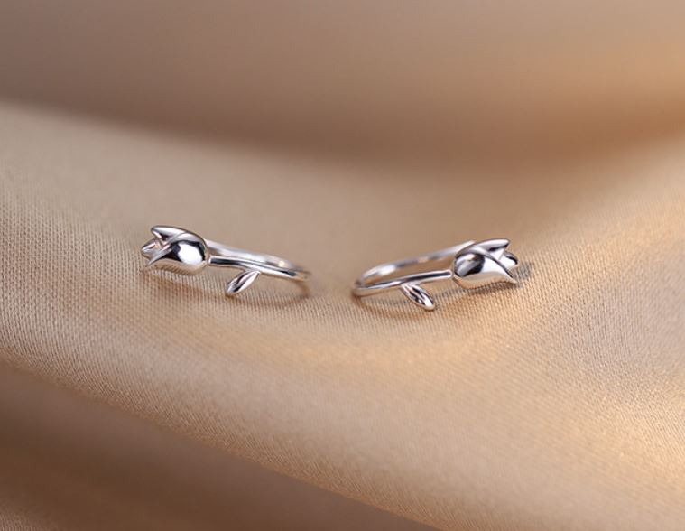 925 Silver Dainty Tulip Drop & Dangle Earrings, Flower Tulip Crawler Earrings, Sweet and Pretty Design, Climber Earrings, Earring Cuff, E173