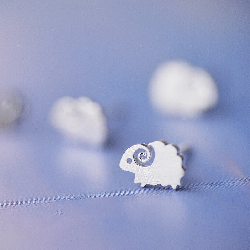 Sterling Silver Cute Sheep Stud Earrings, Adorable Sheep Animal Studs, Dainty Animal Earrings, Pretty and Lovely Design, Minimalist, E203